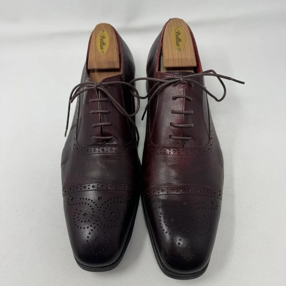Moretti Black Label‎ Oxford Dress Shoes Men 12 Burgundy Cap Toe Leather